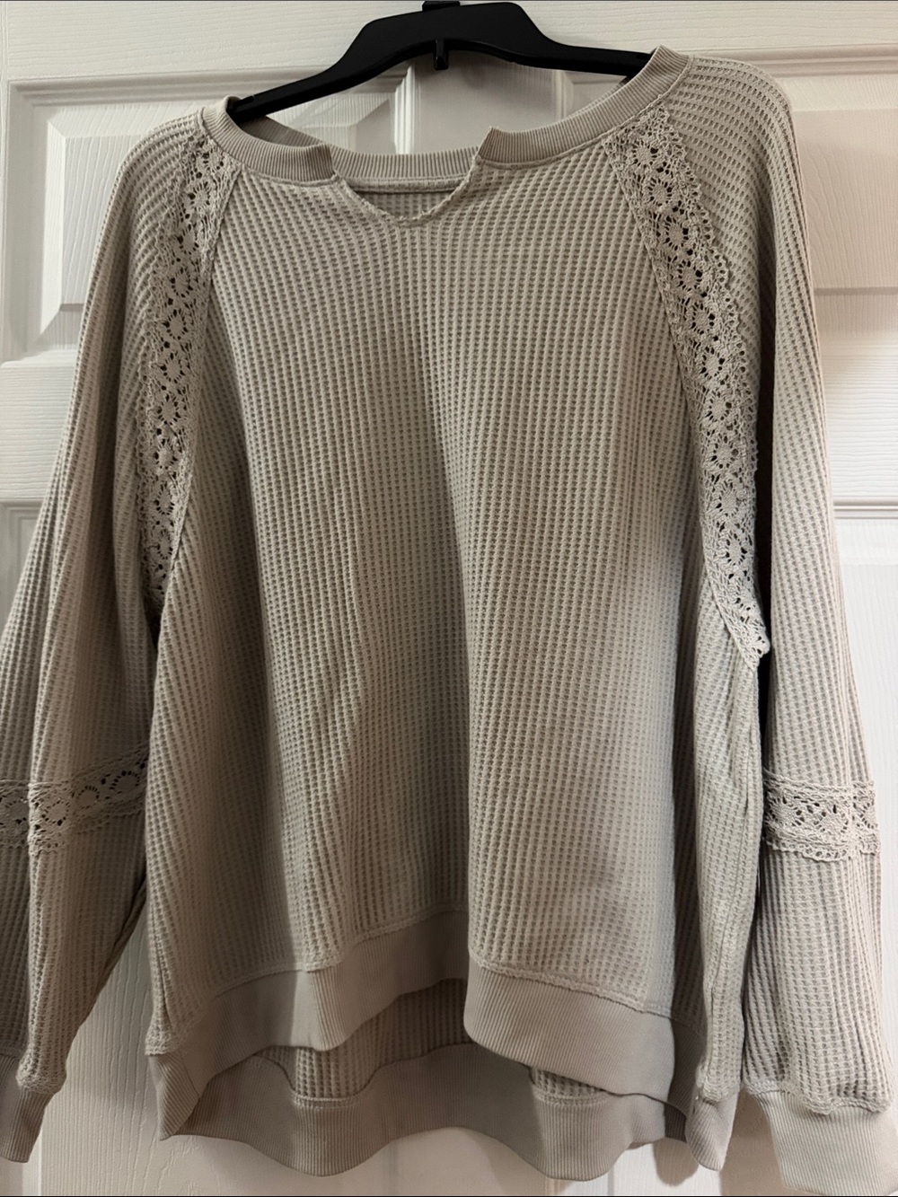 SO Lace-Trim Waffle Knit Pullover - Light Taupe